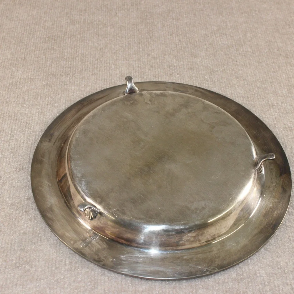 Poole Silver Co 1005 Silver Plated Footed Tray Etched Floral Gadroon Edge 12in